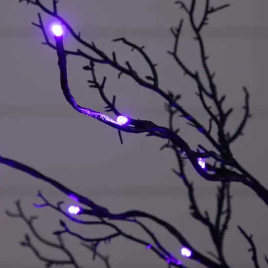 3ft. Pre-Lit Halloween Deluxe Black Twig Artificial Tree with 36 Orange & Purple LED Lights {4}