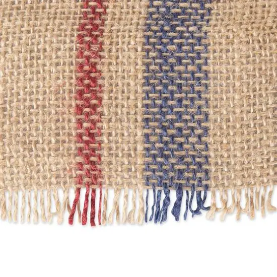 DII&reg; 108" Double Border Burlap Table Runner French Blue/Barn Red {7}