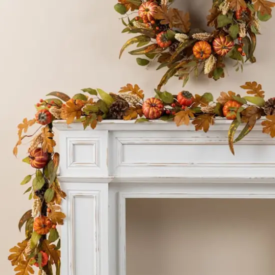 Glitzhome&reg; 72" Fall Pumpkin Leaf Floral Garland {4}