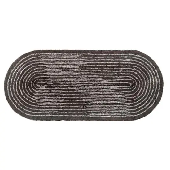 Hello Honey&reg; Brown & Ivory Modern Oval Cotton Tufted Rug With Woven Line Design, 60" x 24" {1}