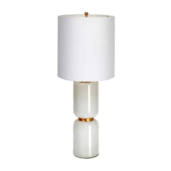 Hello Honey&reg; 2ft. Stacked Glass Base Table Lamp with White Cotton Drum Shade {1}
