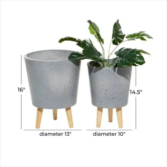 Set of 2 Grey MgO Contemporary Planter 14", 16" {7}