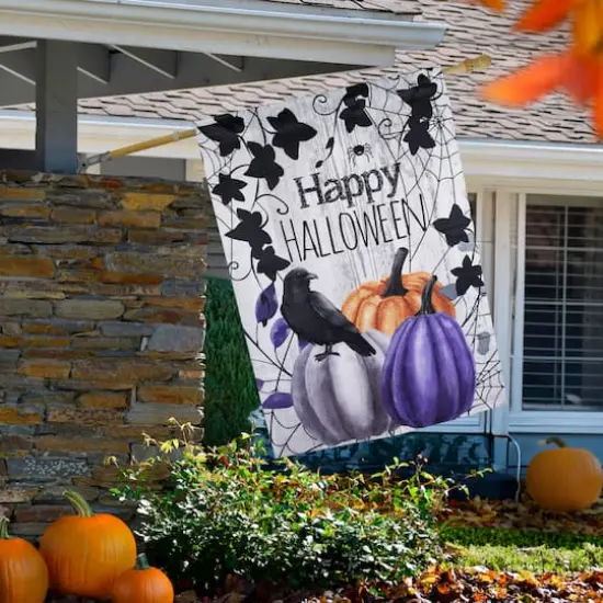 40" x 28" Pumpkins & Crow Happy Halloween Outdoor House Flag {3}