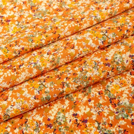 SINGER Orange Floral Packed Cotton Fabric {3}