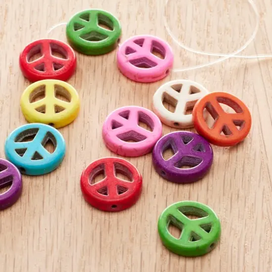 Multicolor Dyed Reconstituted Stone Peace Sign Beads, 15mm by Bead Landing&trade; {3}