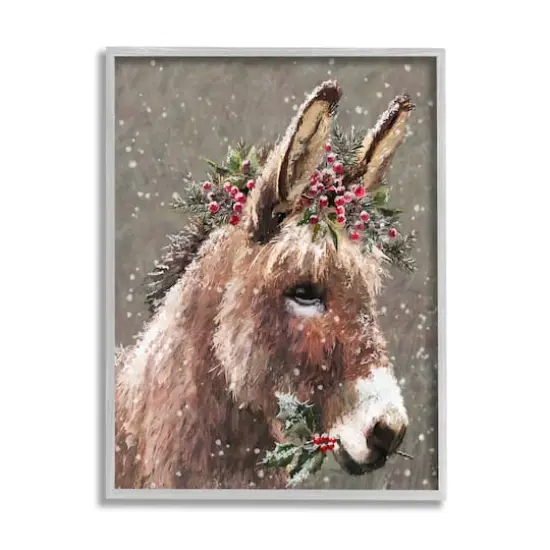 Stupell Industries Winter Donkey Snow Falling Framed Giclee Art Gray {1}