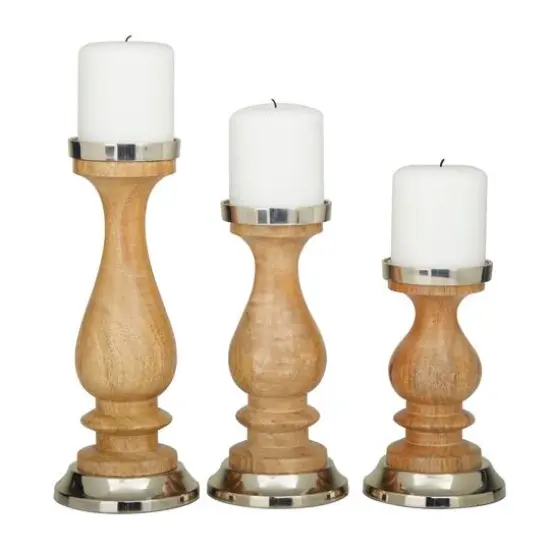 Silver Wood Candle Holder Set {1}