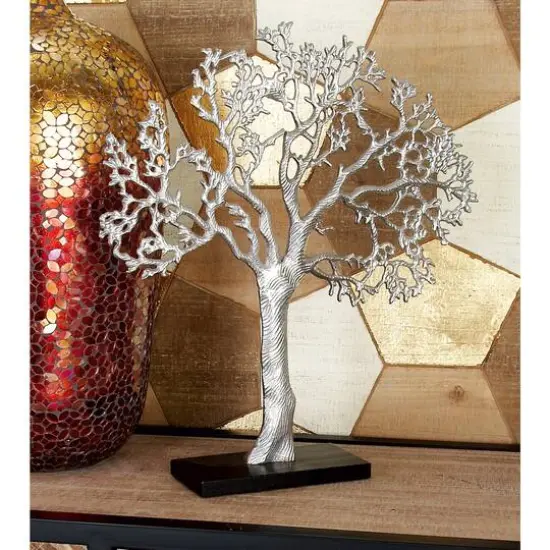 19" Silver Aluminum & Wood Tree-Inspired Contemporary Sculpture {11}