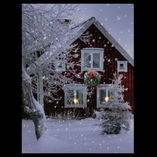 LED Lighted Red Snowy Barn House Christmas Wall Art {6}