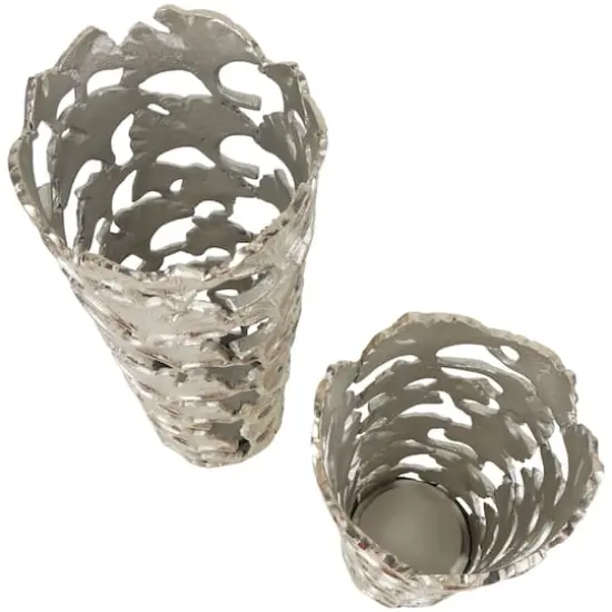 Silver Aluminum Vase with Gingko Leaf Design Set {3}
