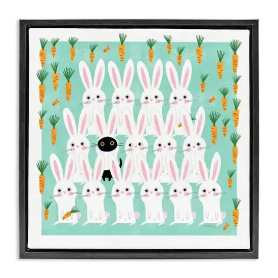 Stupell Industries Cat Mixed with Bunnies Floater Framed Art Black {1}
