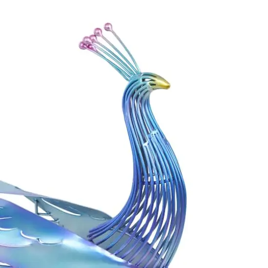 46" Blue Open Wire Frame Metal Peacock Garden Sculpture {4}