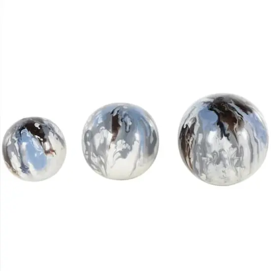 Blue, Brown & Cream Metal Abstract Swirl Orbs & Vase Filler Set {1}