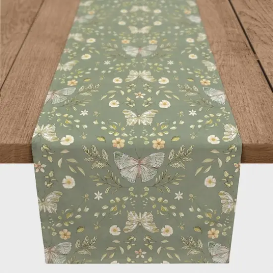72" Butterfly Pattern Cotton Twill Runner Olive Green {1}