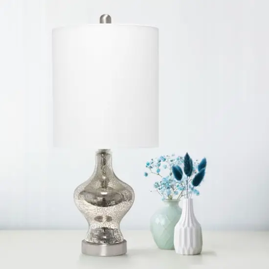 Lalia Home 22.5" Paseo Table Lamp with White Fabric Shade Mercury and Linen White {5}
