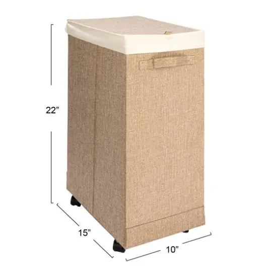 Household Essentials Narrow Collapsible Laundry Hamper with Liner & Lid Latte {7}