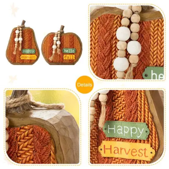 Glitzhome&reg; Fall Faux Knitted Resin Pumpkin Set {7}