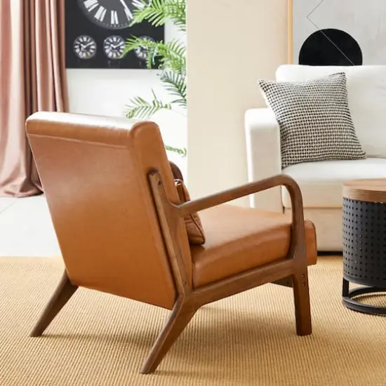 Glitzhome&reg; Mid-Century Faux Leather Accent Chair Camel {6}