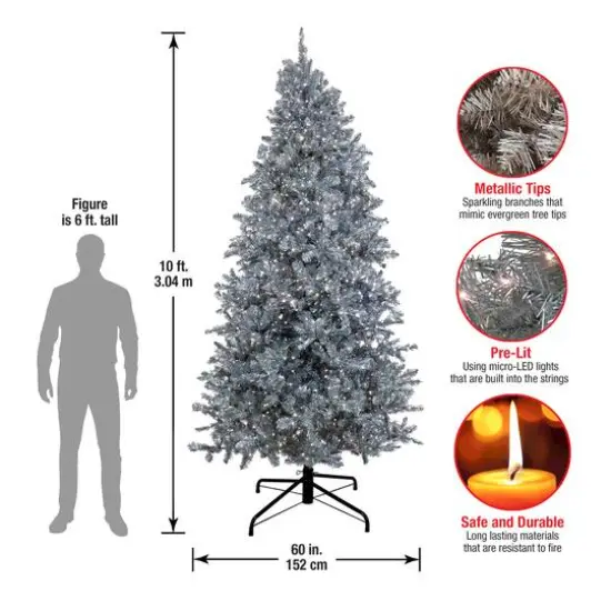 10ft. Pre-Lit Matte Silver Metallic Evergreen Artificial Christmas Tree {7}