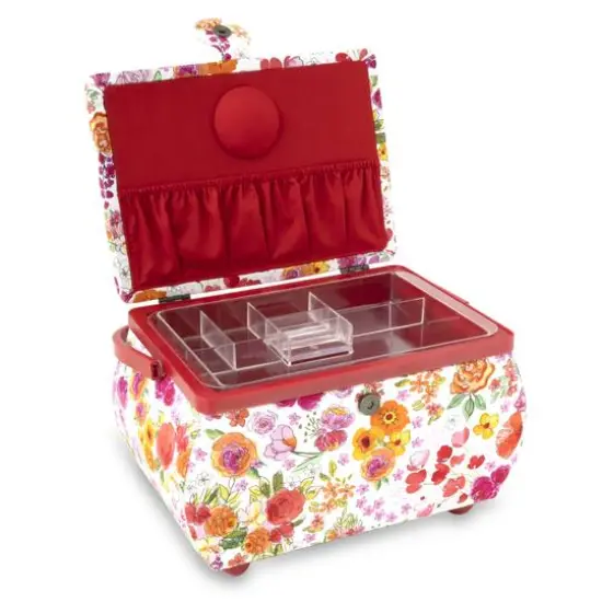 Dritz&reg; Large Red & White Floral Curved Sewing Basket {3}