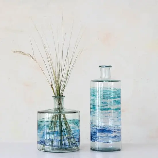 Hello Honey® 15.75" Blue Ombre Hand Painted Reclaimed Glass Vase {3}