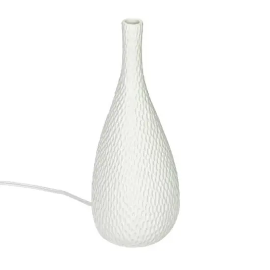Hello Honey&reg; 12.5" White Debossed Stoneware Bisque Table Lamp with Inline Switch {1}