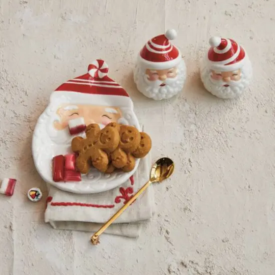 Hello Honey&reg; 7" White & Red Hand-Painted Ceramic Santa Shaped Plate {3}