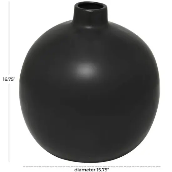 17" Modern Round Ceramic Vase Black {6}