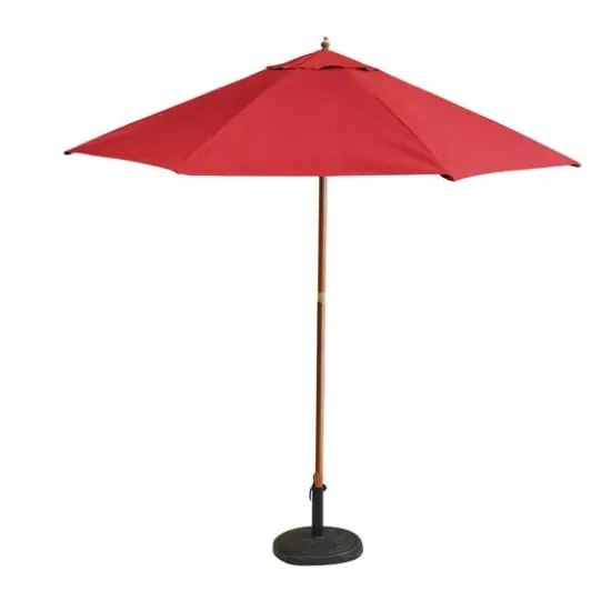 9ft. Red & Cherry Wood Outdoor Patio Market Umbrella {1}