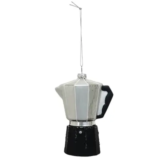 Hello Honey&reg; 4.75" Black & Silver Finish Glass Espresso Pot Ornament {1}