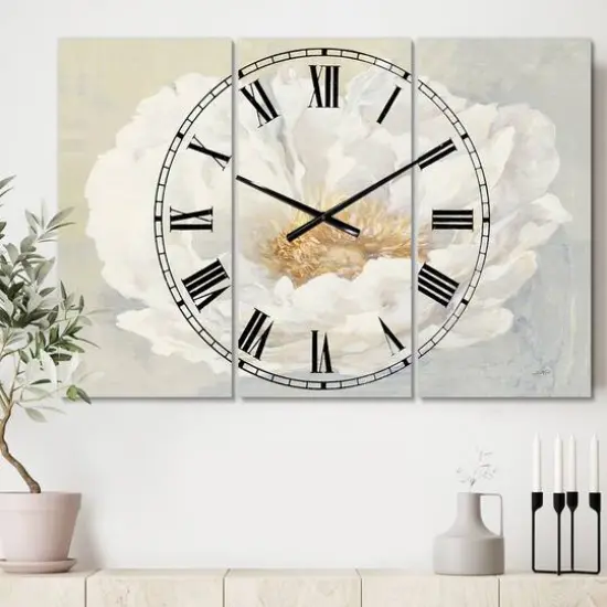 Designart 'White Serene Peony Traditional Multipanel Wall Clock {3}