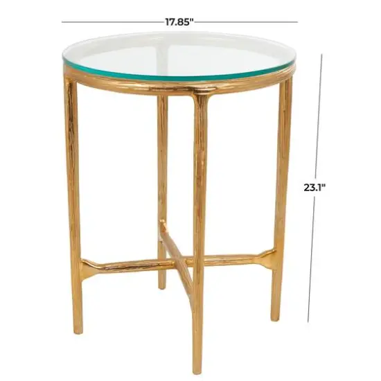 23" Aluminum Textured Accent Table with Glass Tabletop Gold {5}