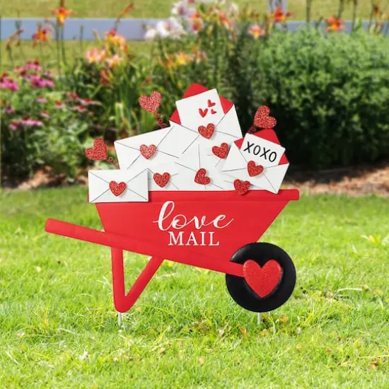 Glitzhome&reg; 24" Valentine's Metal Love Mail Wagon Yard Stake {3}