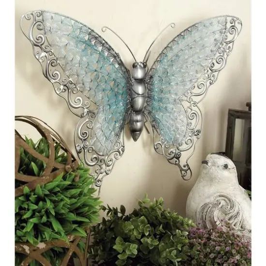 Silver & Blue Butterfly Eclectic Metal Wall Decor {10}