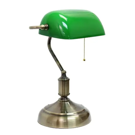 Simple Designs 15" Executive Banker's Desk Lamp with Glass Shade Green/Antique Nickel {1}