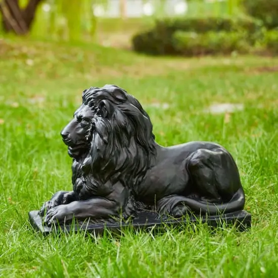 Glitzhome&reg; 22" Lying Lion Garden Statue Set Black {5}