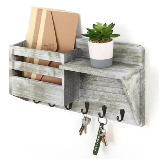 NEX&trade; Rustic Gray Wall-Mount Mail & Key Holder with 6 Key Hooks and Shelf {1}