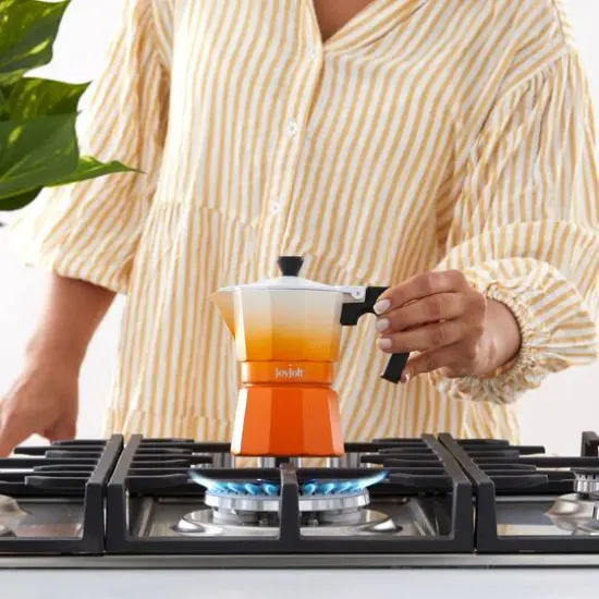 JoyJolt&reg; Italian Moka Pot 3 Cup Stovetop Aluminum Espresso Maker Orange {6}