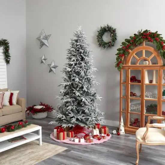 8.5ft. Pre-Lit Flocked Manchester Spruce Artificial Christmas Tree, Warm White Lights {11}
