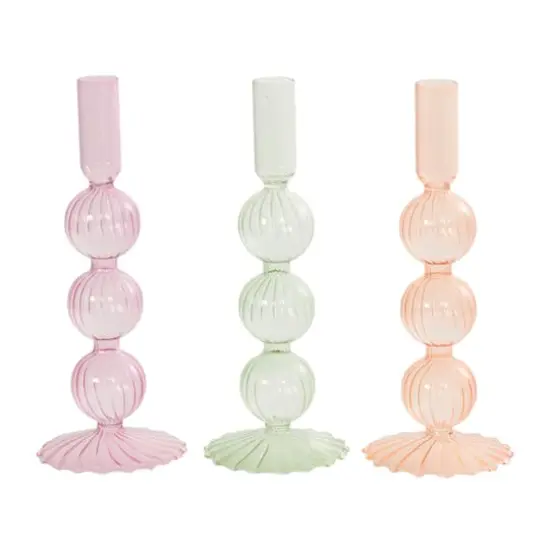 9" Multicolor Glass Textured Triple Bubble Taper Candle Holder Set, 3ct. {5}