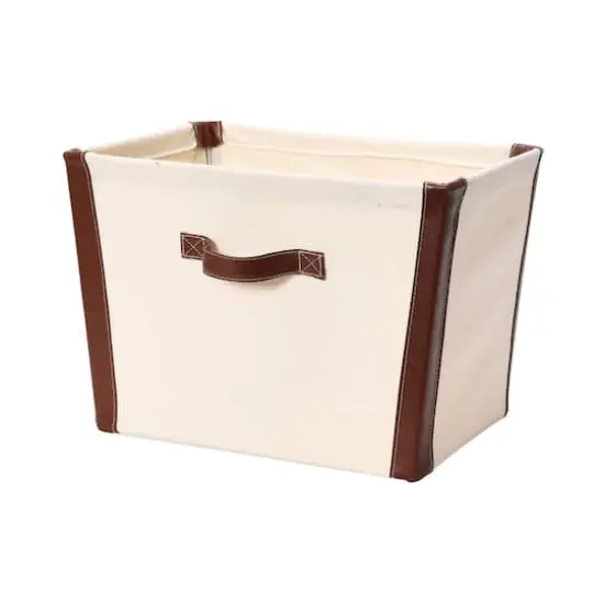 Household Essentials 16" Canvas Bin with Vegan Leather Trim {1}
