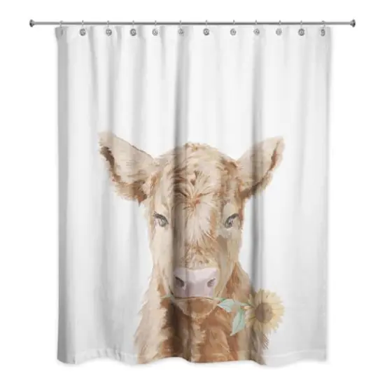 Baby Highland Cow Sunflower 71" x 74" Shower Curtain {3}
