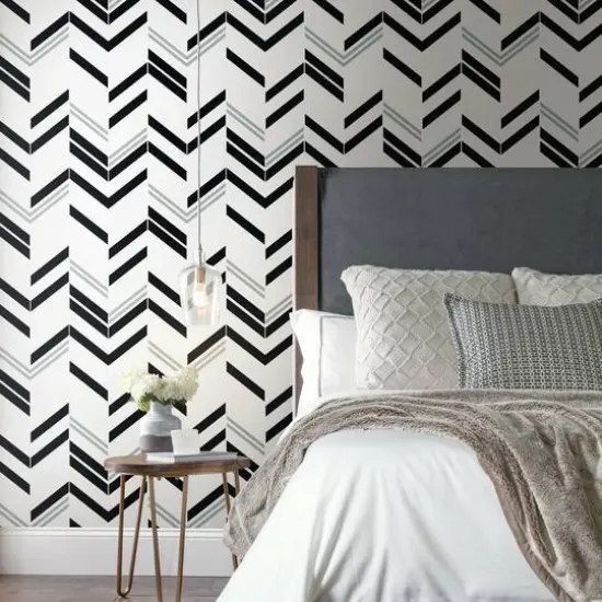 RoomMates Chevron Stripe Peel & Stick Wallpaper Black and Gray {7}