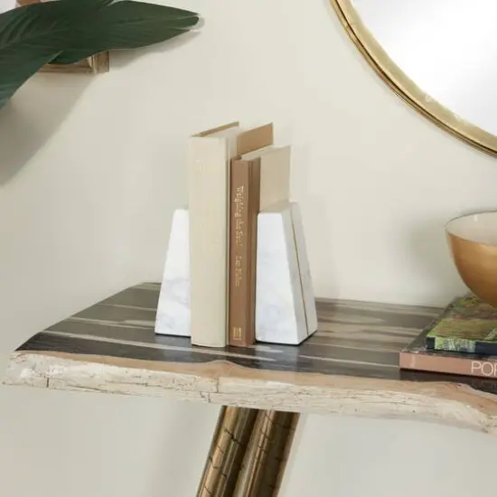 CosmoLiving by Cosmopolitan White Marble Glam Bookends, 6" x 3" x 2" {9}