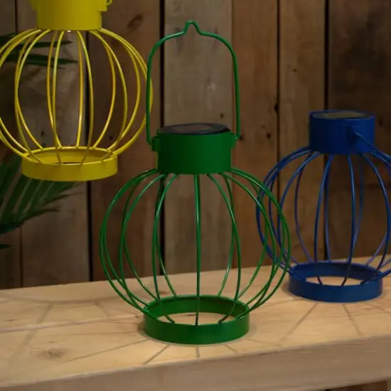 6.5" Outdoor Hanging LED Solar Lantern with Handle Green {4}