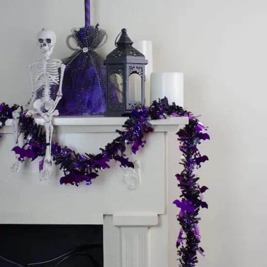 50ft. Black & Purple Bats Halloween Tinsel Garland {4}