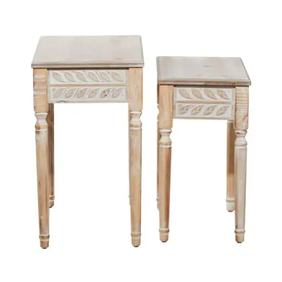 Whitewashed Wood Farmhouse Accent Table Set {3}