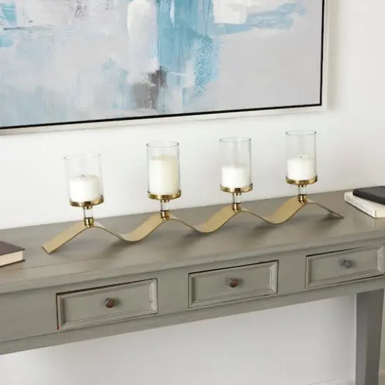 33" Gold Stainless Steel Candle Holder with Wavy Base {3}