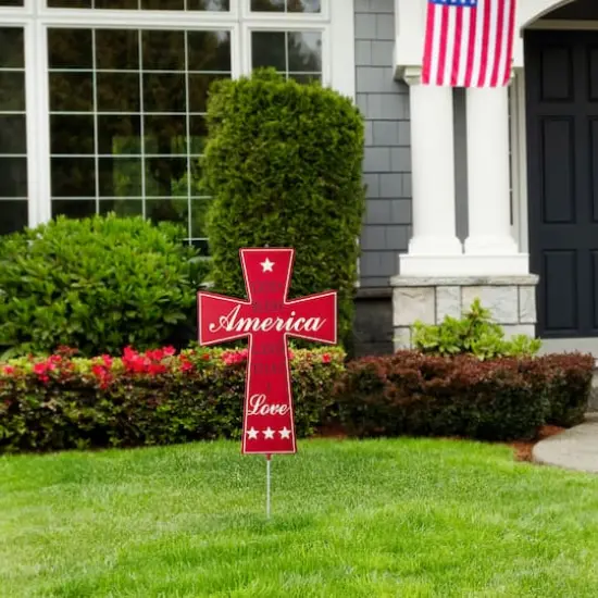 Glitzhome&reg; 32" Patriotic Americana Double-Sided Metal Cross Yard Stake {6}