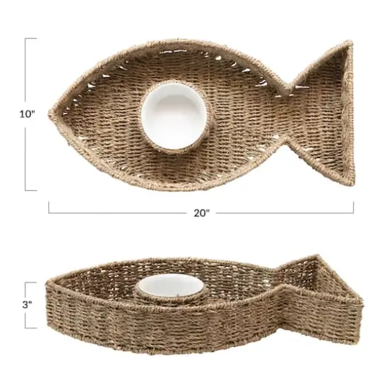 Hello Honey&reg; Hand-Woven Seagrass Fish Shaped Chip & Dip with Ceramic Bowl Set {7}